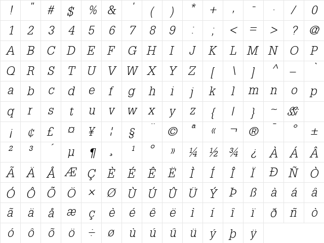 Installation Light SSi Light Italic  glyph index