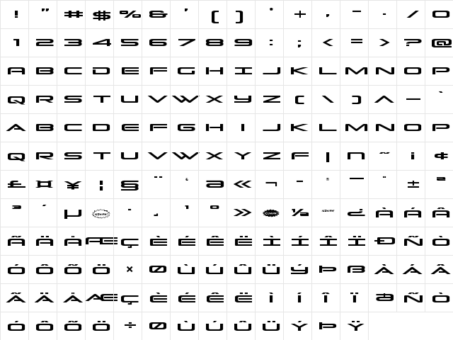 Grand Sport Title Regular  glyph index