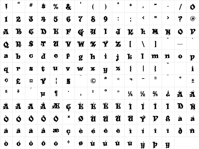 Carousel Regular  glyph index