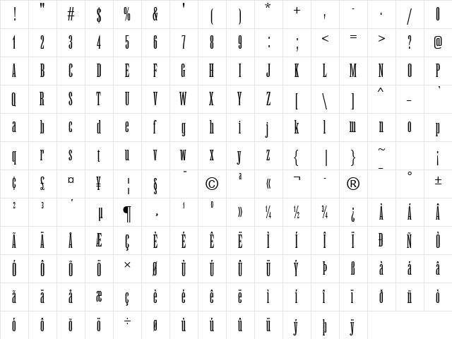 Runic MT Condensed Regular  glyph index