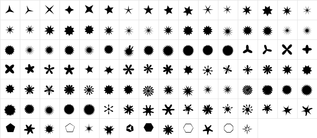 XSternStella Night  glyph index