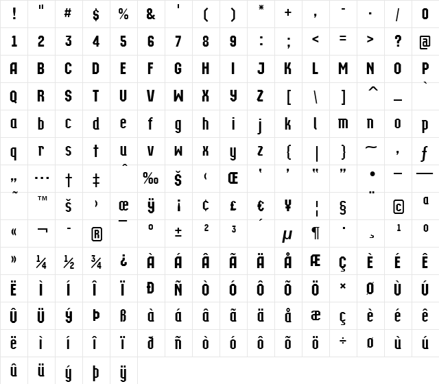 a_Technocrat DemiBold  glyph index