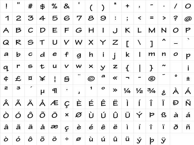 Tekton Pro Bold Extended  glyph index
