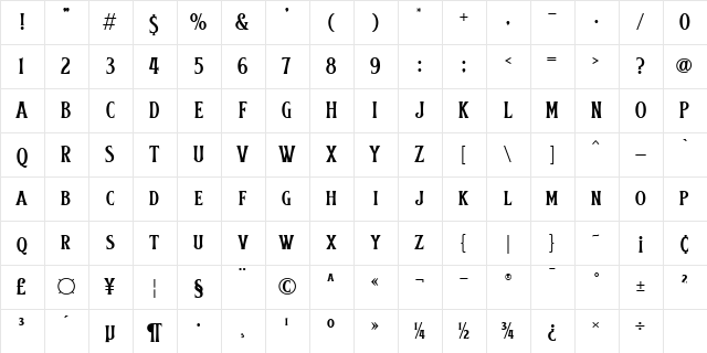 Obsypac Regular  glyph index
