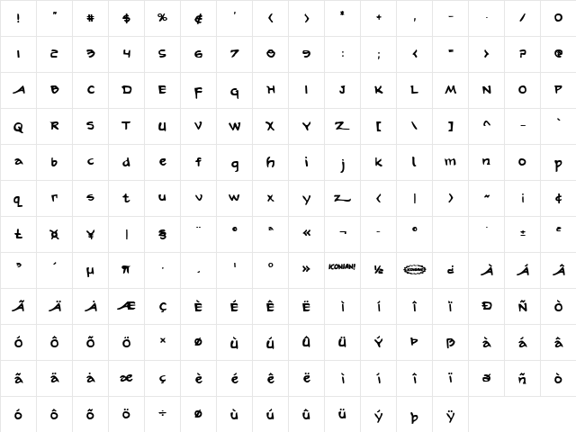 Arilon Bold Bold  glyph index