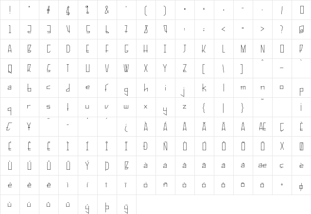 PelanquierThin Regular  glyph index
