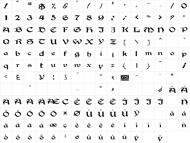 Gregorian Regular  glyph index