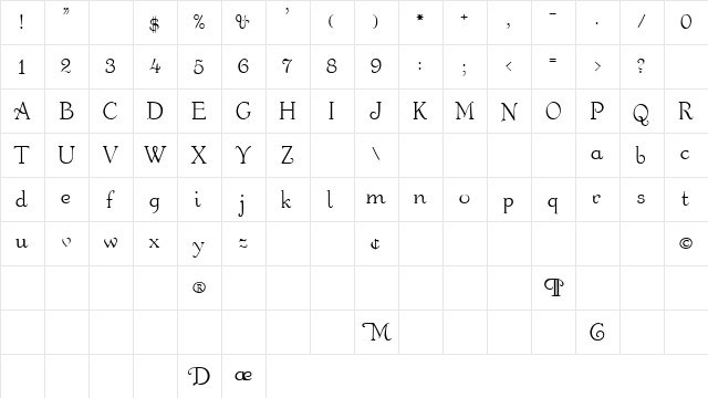 Fortunate 4 Regular  glyph index