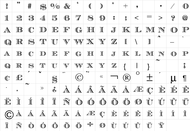 Chevara Normal  glyph index
