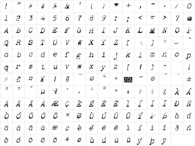 Apoplex Italic  glyph index