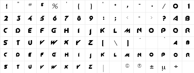 Montana Regular  glyph index