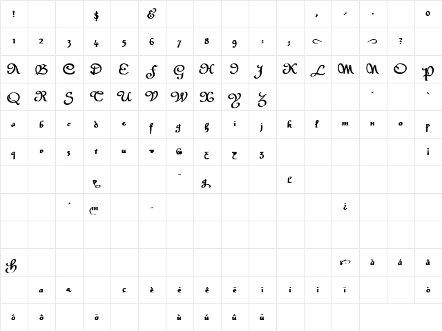 Ceremony 2 Bold  glyph index