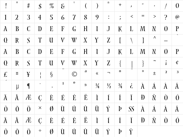 Nyx Regular  glyph index