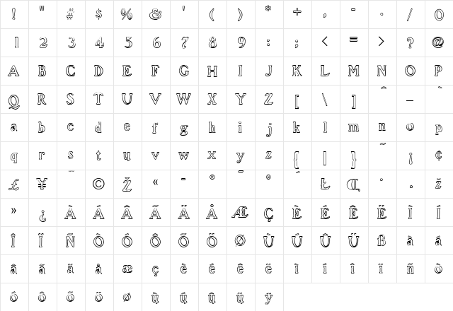 BenFranklinOpen Regular  glyph index