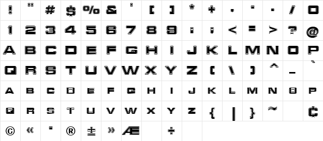 Federation Regular  glyph index