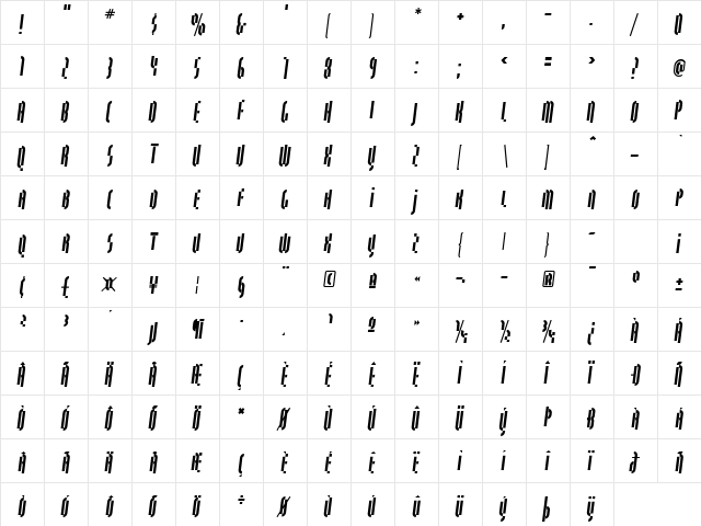 QuasariaLL BoldOblique  glyph index