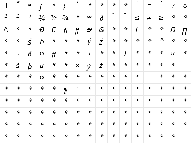 PageSans-LightItalicExpert Regular  glyph index