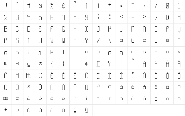 CC Robo Regular  glyph index