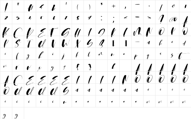 Martin Script Font Regular  glyph index