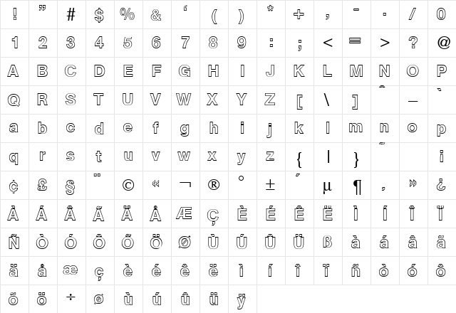 AgentOutlineDB Normal  glyph index