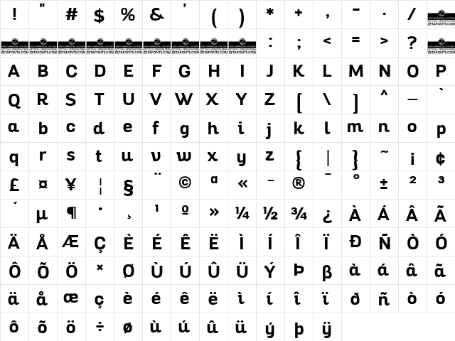 Altair Bold  glyph index