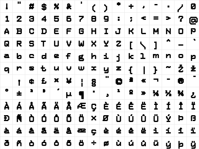 TronicLF-Bold Regular  glyph index