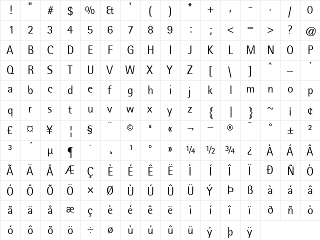 RotisSansSerif55 Roman  glyph index