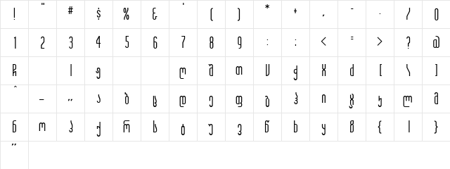 Institution Georgian Regular  glyph index