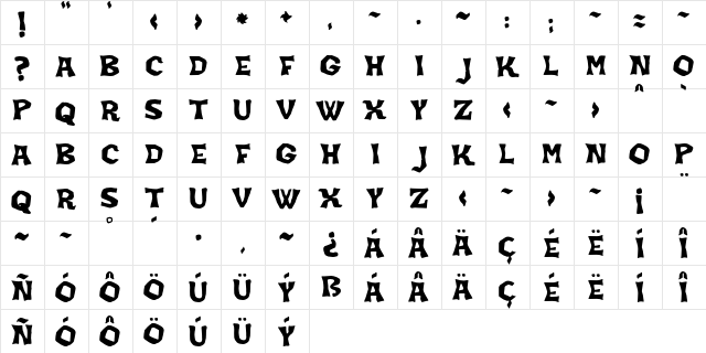 JMH KORAK Regular  glyph index