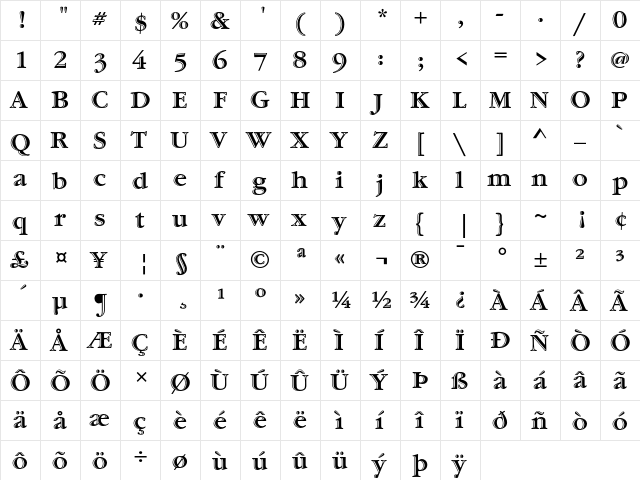 ITC Garamond Handtooled Bold  glyph index