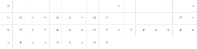 KR Birthday Cake Regular  glyph index