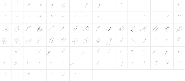 Camila Raindrop Regular  glyph index
