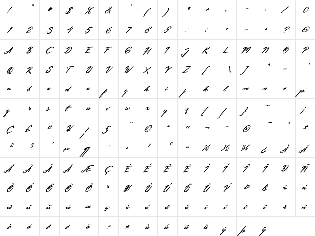 Extendo Italic Regular  glyph index
