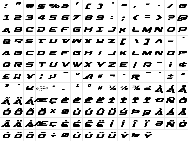 Gemina Expanded Italic Expanded Italic  glyph index