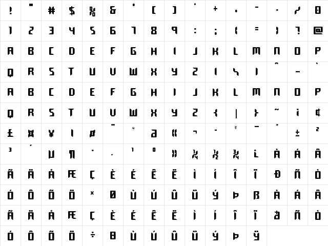 Robo-Clone Straight Condensed Condensed  glyph index