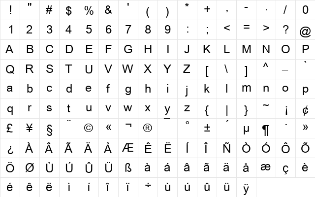 Ayar Takhu Bold  glyph index
