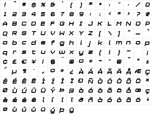 Maetl ExtraBoldOblique  glyph index