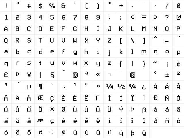 PF Videotext Pro Regular  glyph index