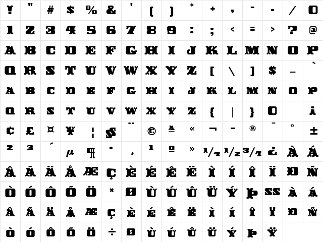 BuckerooITC TT Regular  glyph index