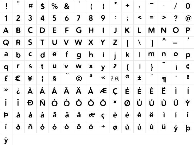 Distro Bold  glyph index