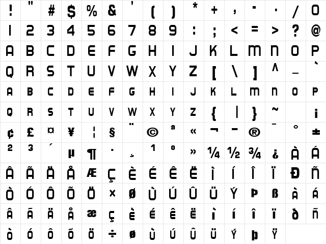 Burning Regular  glyph index