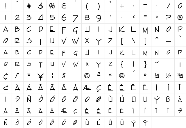 West Side Normal  glyph index
