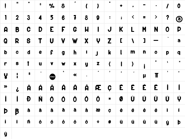 BIG CAR Short Gun Regular  glyph index