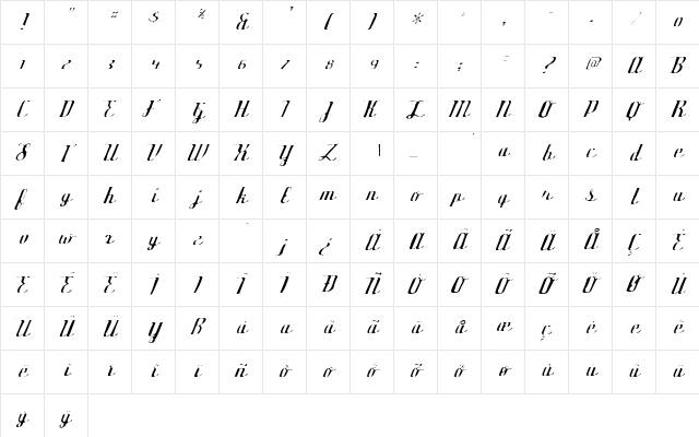 Deftone Stylus Gaunt Regular  glyph index