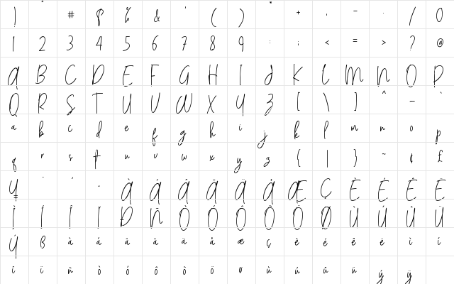 Andalusya Regular  glyph index