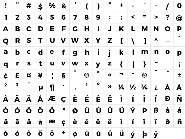 Trueno Bd  glyph index