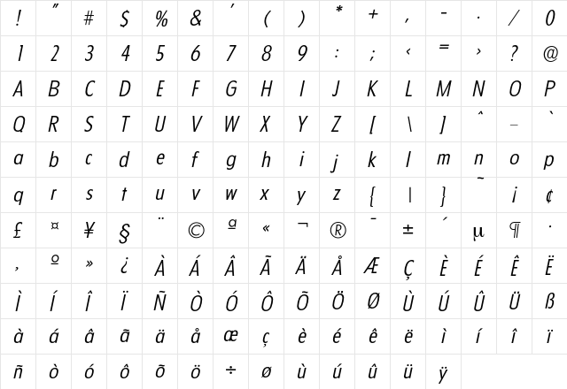 Florida-LightIta Regular  glyph index