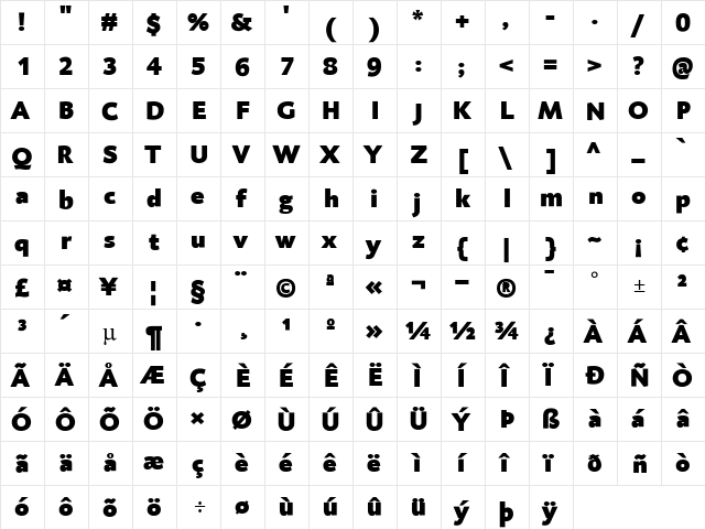 DTLCaspariTBlack Regular  glyph index