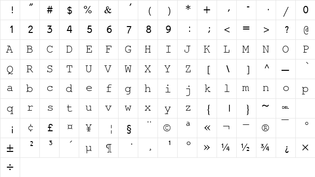 Miriam Fixed Regular  glyph index