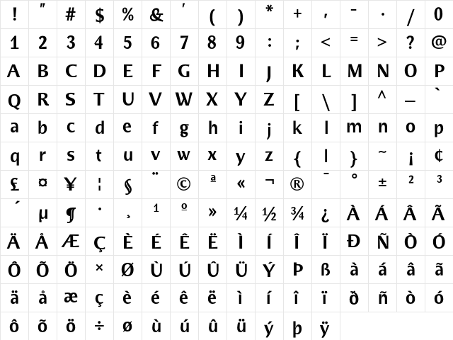 BradloSans Bold  glyph index